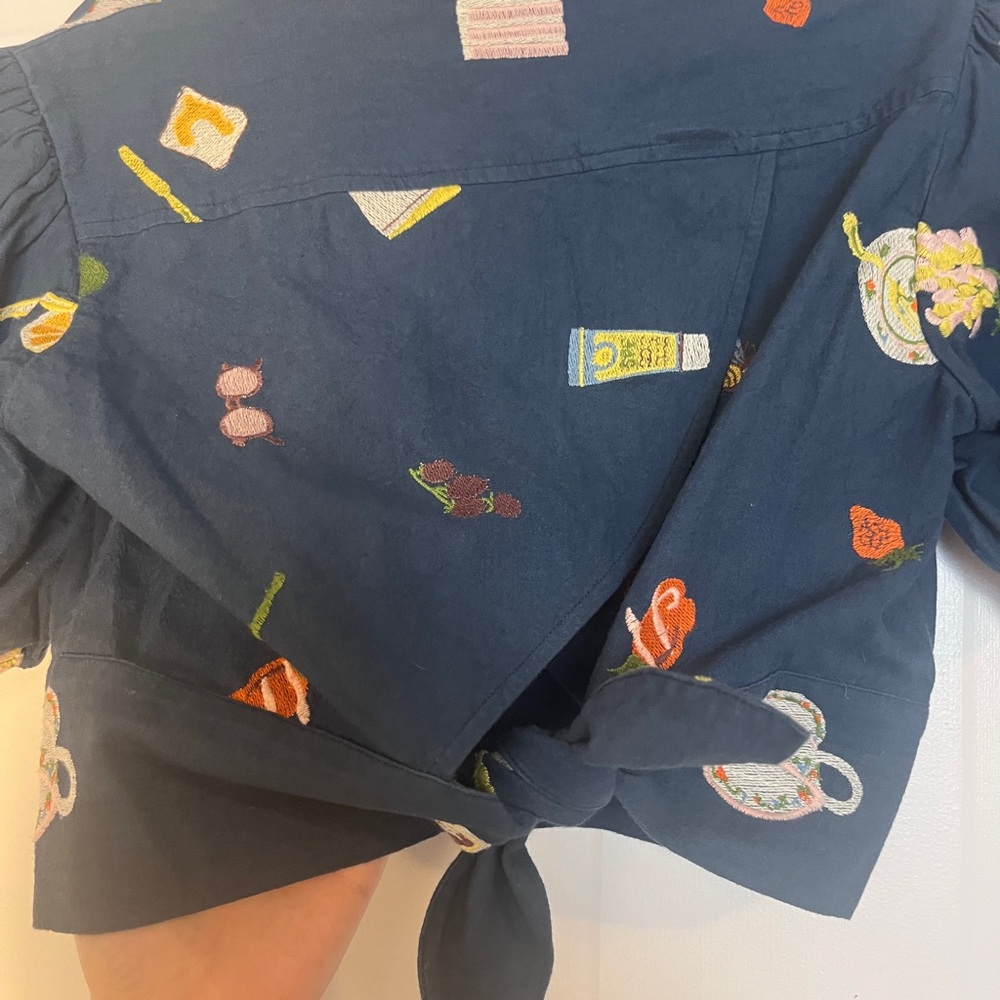 Samantha Pleet Blue Embroidered Crop Top - Picture 2 of 3